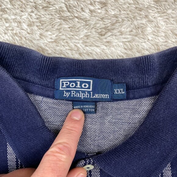 Vintage Polo Ralph Lauren Polo Shirt Mens XXL Navy White Windowpane Check Rare - Picture 9 of 12